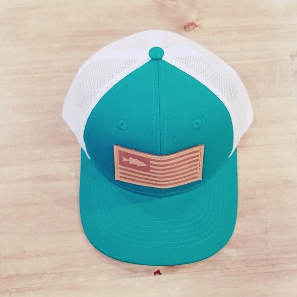 Fish Flag Patch Hat Cap Fishing Snap Back Mesh Adjustable Trucker Dad Green - Picture 3 of 13